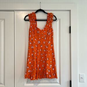 Free People Women's Orange Linen Sundress Open Back Lemons Size Small‎